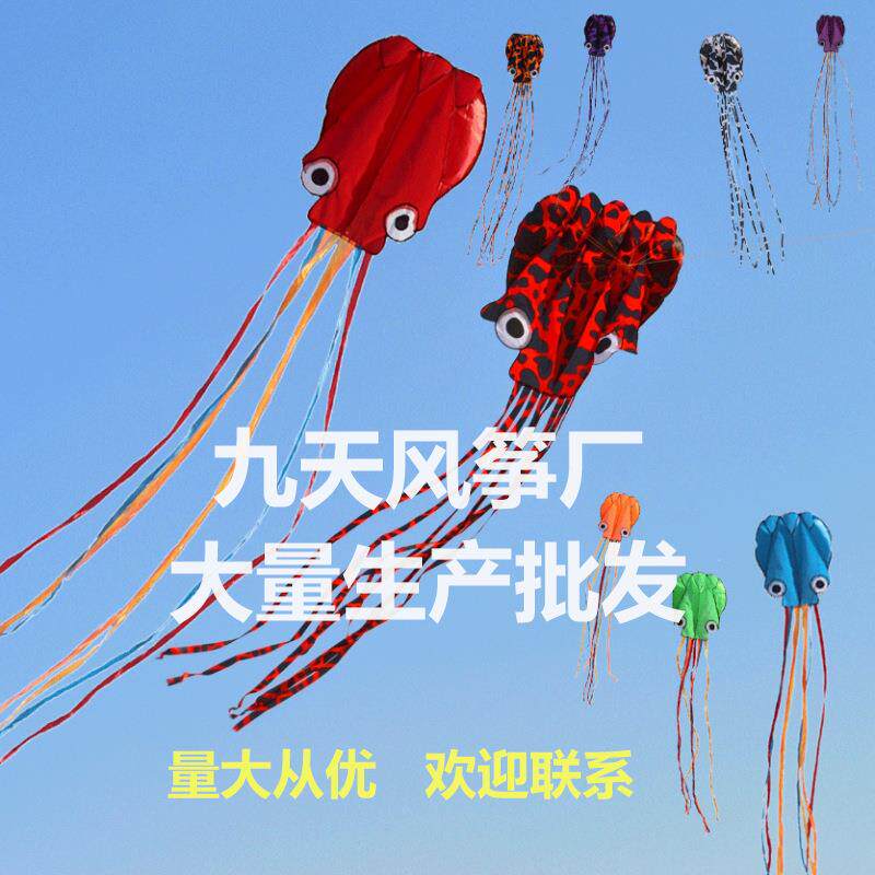 潍坊九天风筝厂家直供4米5米花斑无骨软体3d立体八爪章鱼风筝