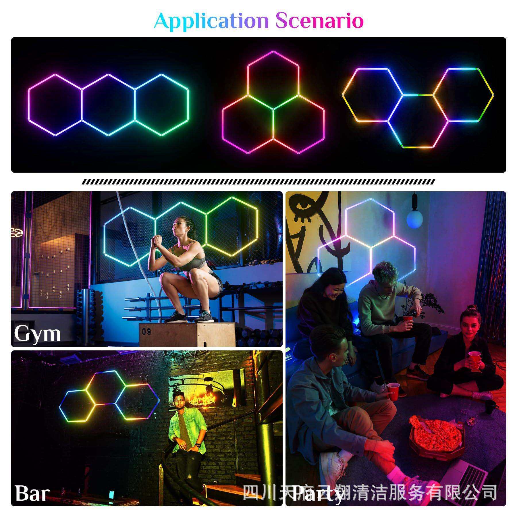 新款RGB幻彩车库灯110v跨境蜂窝灯欧美采光灯多功能六边形超亮