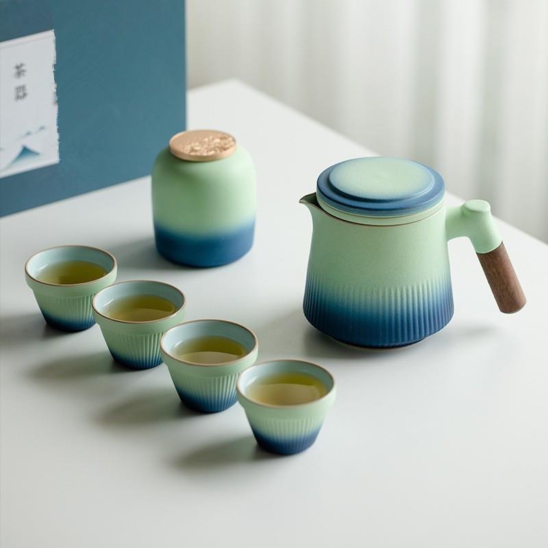 窑青粗陶一壶四杯快客杯家用旅行茶具茶道茶壶茶杯套装泡茶神器