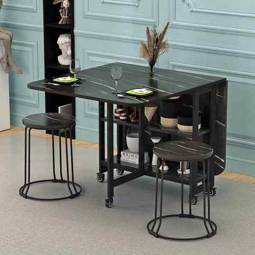 折叠餐桌家用小户型桌子多功能可移动伸缩带储物简易吃饭桌厨房用