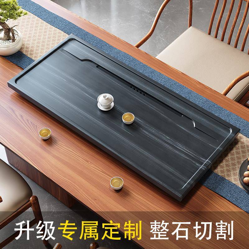 天然大理石茶盘嵌入式整块石材茶桌茶盘定制茶台排水石盘办公室用图片