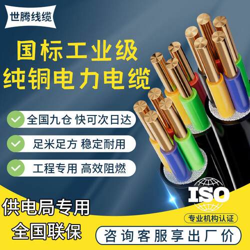国标 电力电缆铜芯YJV 2 3 4 5芯10平方25室外ZR动力电缆纯铜电线