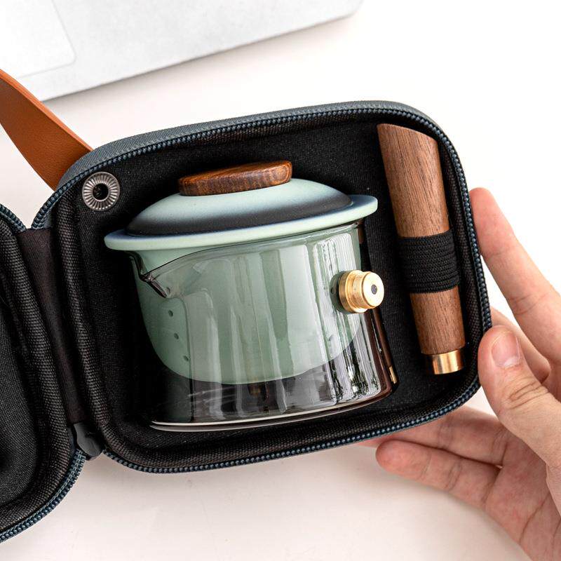 户外旅行茶具套装便携式陶瓷快客杯一壶三杯侧把茶壶随身泡茶装备图片