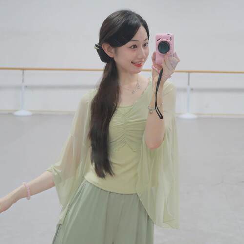 中国古典舞纱衣夏季现代舞服假两件身韵网纱拼接上衣女舞蹈练功服