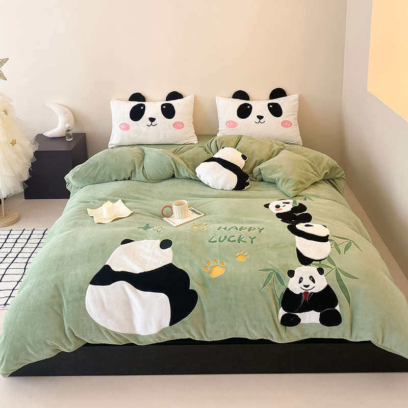 被套绒可爱床单牛奶加厚加绒三件套高档保暖卡通绒床风珊瑚儿童