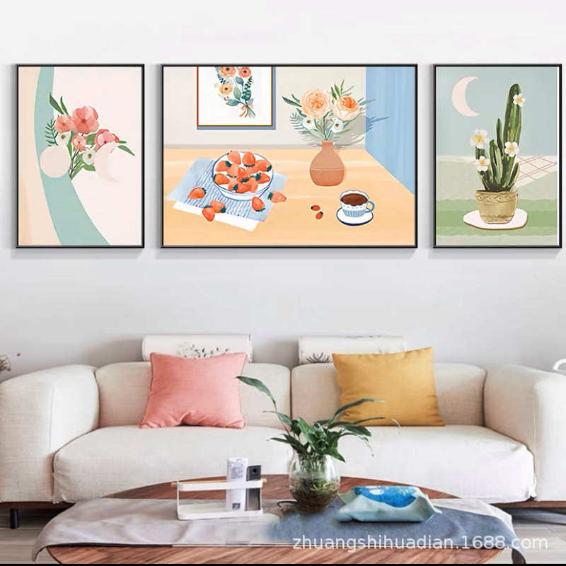 组合北欧风背景画房间三联装饰画植物墙挂画画沙发背景客厅花卉