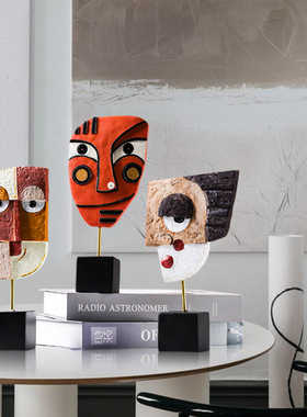 创意客厅艺术摆设品人脸装饰树脂抽象北欧摆件工艺品家居桌面酒柜