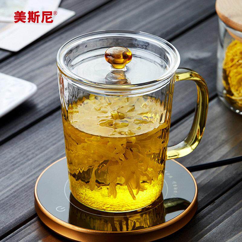 玻璃杯带盖子耐高温办公室水杯女家用透明喝水咖啡杯子男泡花茶茶