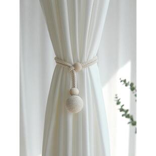 新款棉绳窗帘捆绑带挂球装饰白色纱帘结婚装饰绑绳收拢扣环扎束带