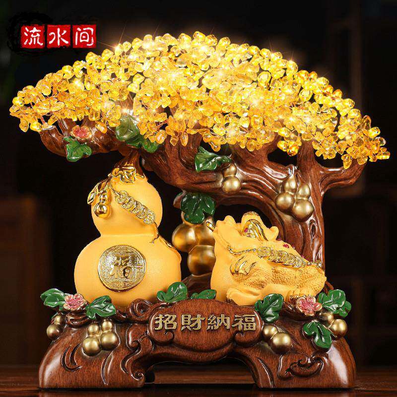 高档高端水晶发财树金蟾招财树摆件创意葫芦摇钱树乔迁开 业礼品