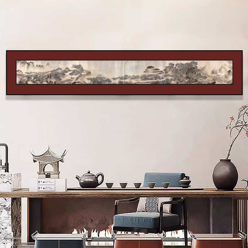 新中式茶室装饰画酒店民宿宋代美学床头挂画餐厅山水画金陵四季图