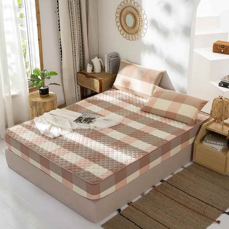 约格子全棉洗棉加厚夹床笠纯水JD水洗棉棉床罩棉酒店简民宿床垫套