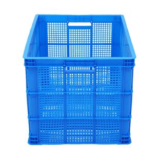 加厚755大号塑料筐带轮子仓储物流周转筐蓝色可堆垛快递胶筐
