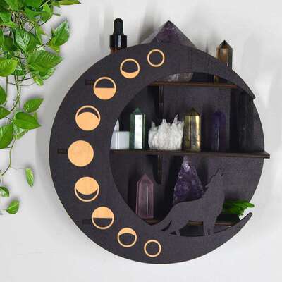 跨境水晶绿植置物收纳架Cat in the Moon Crystal Wooden Shelf