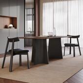 意式 极简实木餐桌小户型现代简约全胡桃木色面中古家用长方形饭桌