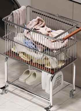 脏衣衣篮移中古浴室脏篓收纳推车卫生间洗衣篮FTN双层可动收纳物