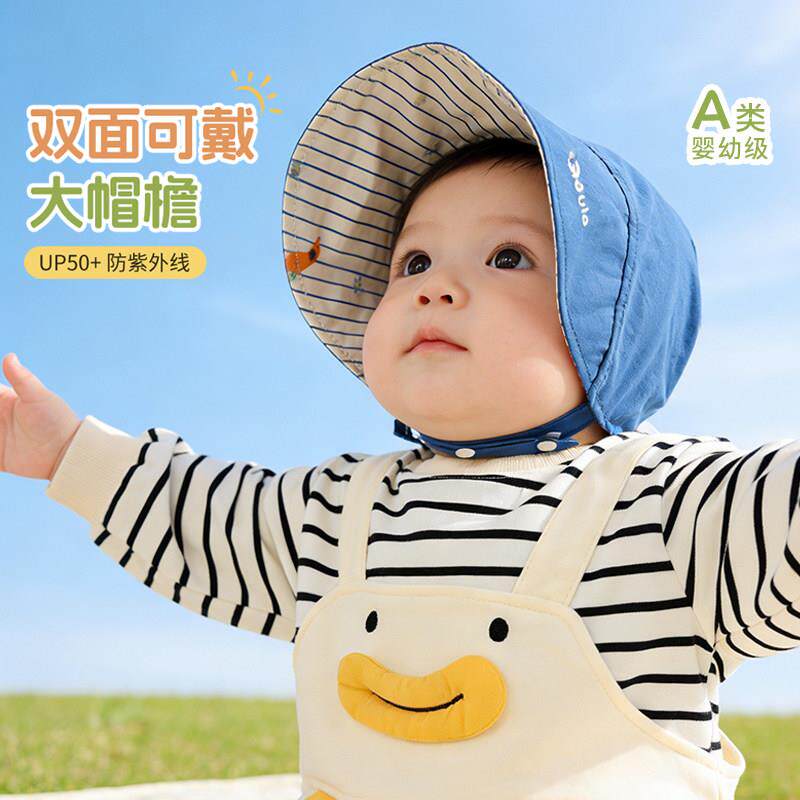 婴儿防晒帽宝宝遮阳帽大帽檐春秋季男童儿童帽子宫廷帽女童夏薄款