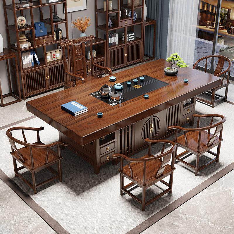新中式实木大板原木茶桌椅组合一桌五椅套装办公室家用茶几泡茶台,住宅家具,茶几,淘宝优惠券,粉丝福利购,淘宝优惠卷