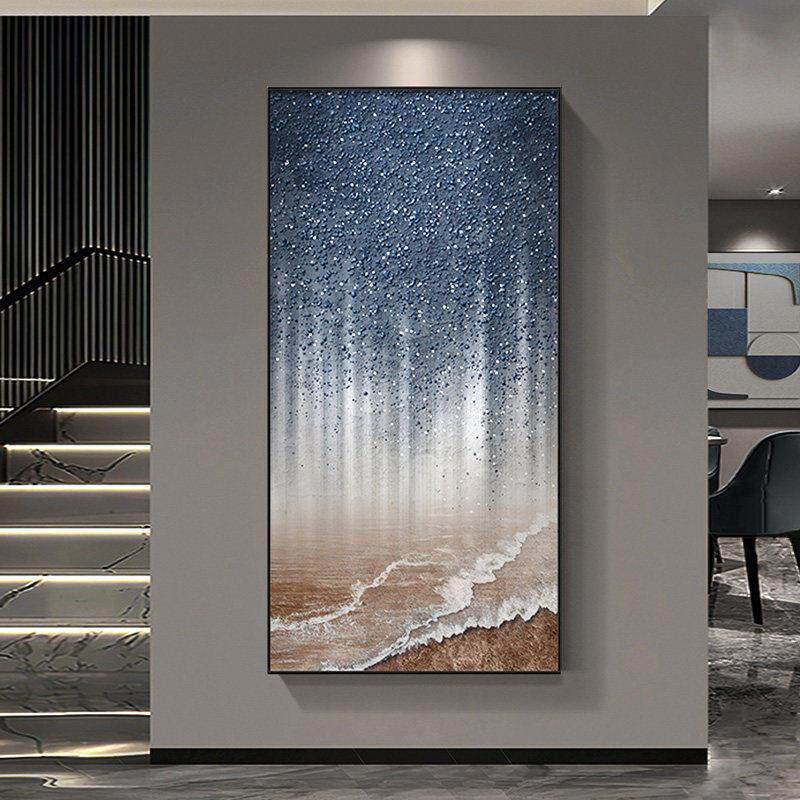 现代轻奢入户玄关装饰画星空抽象画肌理感走廊过道挂画正对门壁画