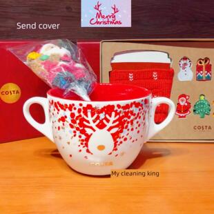 科斯塔杯许愿魔星红色双耳杯燕麦早餐圣诞杯马克杯有盖水杯