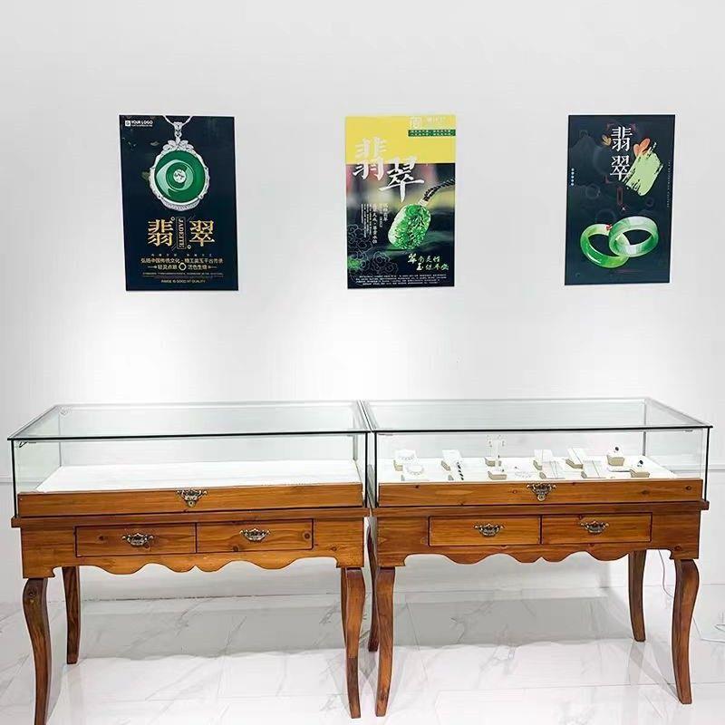 复古珠宝展示柜翡翠首饰柜台实木古董玉器展柜文物饰品珠宝玻璃柜