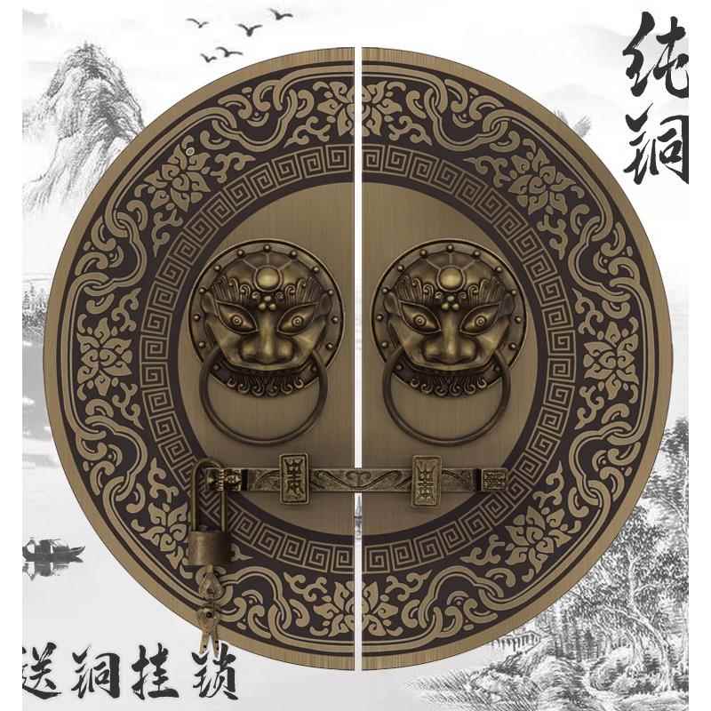 中式彷古大门拉手纯铜门把手兽头狮子头虎头门环覆古实木门栓锁扣