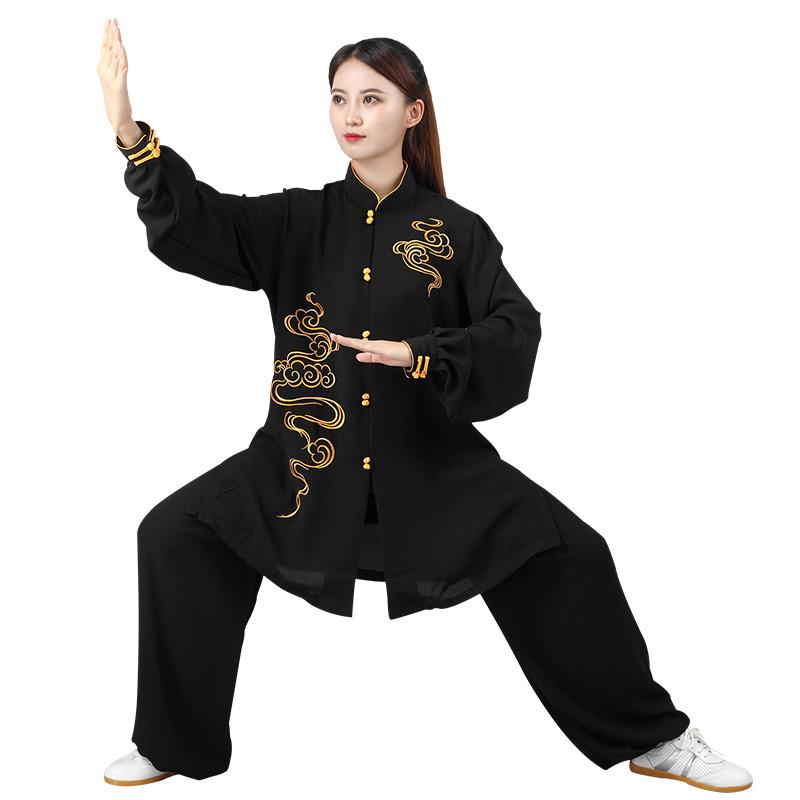 高档宏极演太极服弹力彩云飘逸表刺绣新款太极服武术长练功演出中