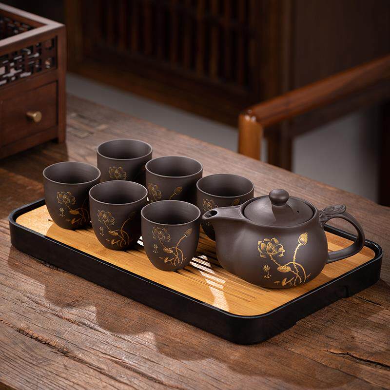 正品紫茶具套组家用办公茶会茶客中式风格功夫茶壶砂杯茶盘小型泡