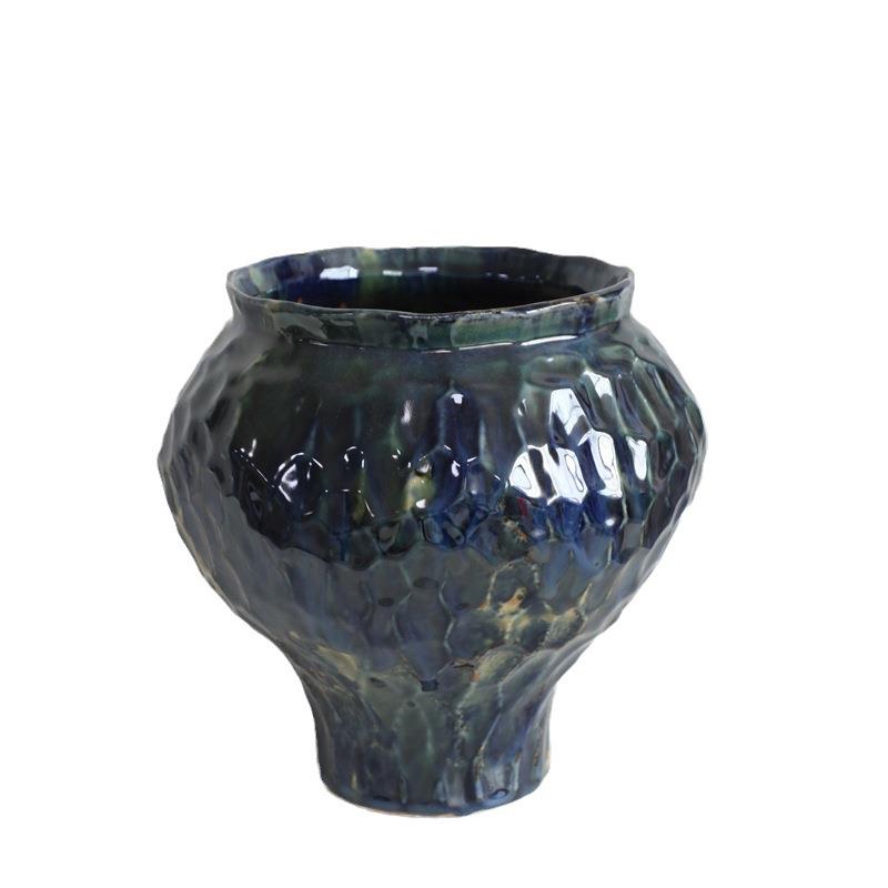 窑变釉克莱因蓝花盆陶瓷工艺品摆件陶瓷花瓶油画风家居装饰品