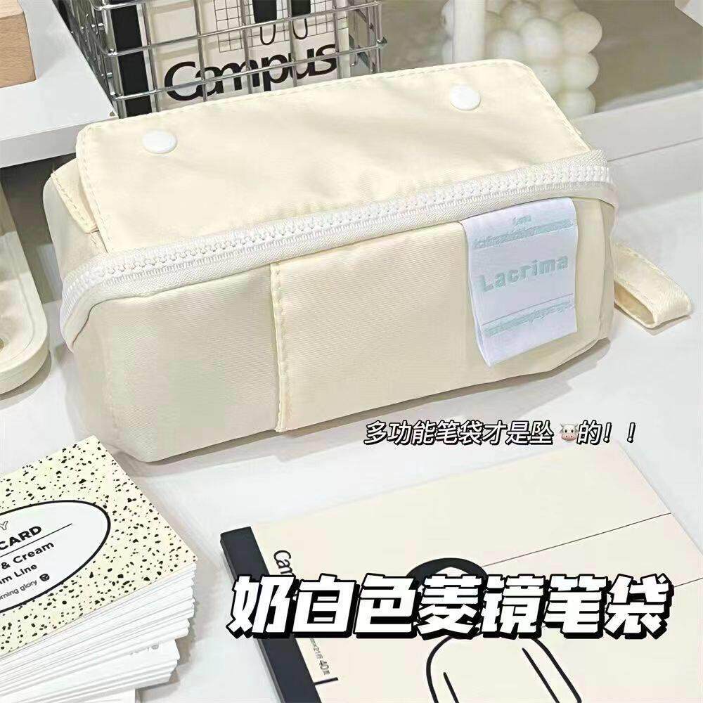 文具盒女生设计感小众初高中翻折式收纳袋学生多功能帆布纯色笔袋