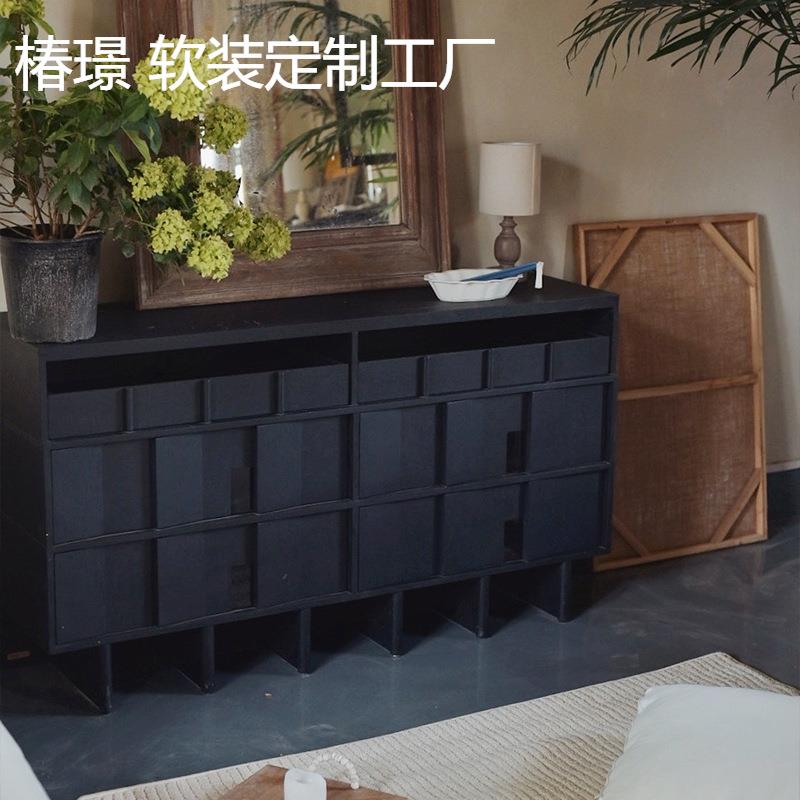 北欧轻奢马赛收纳储物柜客厅卧室简约现代样板间别墅多功能实木柜