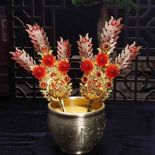 金花灯光家用潮汕拜神用品拜老爷凤尾香炉神红神花球神位神台摆放
