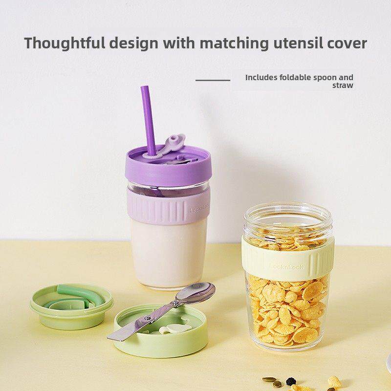 锁和锁早餐杯稻草杯耐热玻璃燕麦杯便携式女孩和儿童牛奶杯水杯