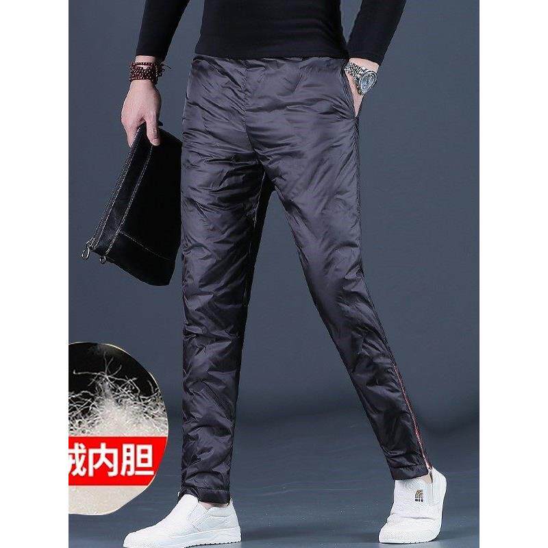 香港裤子男羽绒裤男士潮牌高端直筒休闲裤加绒防寒保暖运动裤冬季