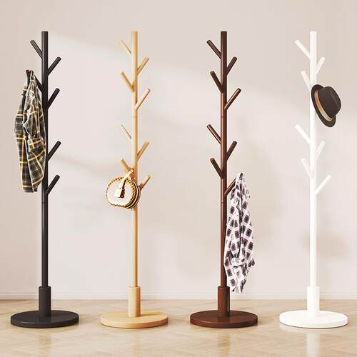 Solid Wood Coat Rack Floor Standing Hanger for Living Room,