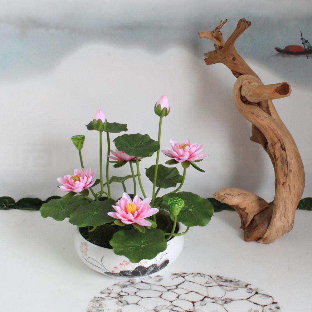 人造花莲花盆景装饰花客厅家居假花饰品桌花佛莲花佛花禅宗风格