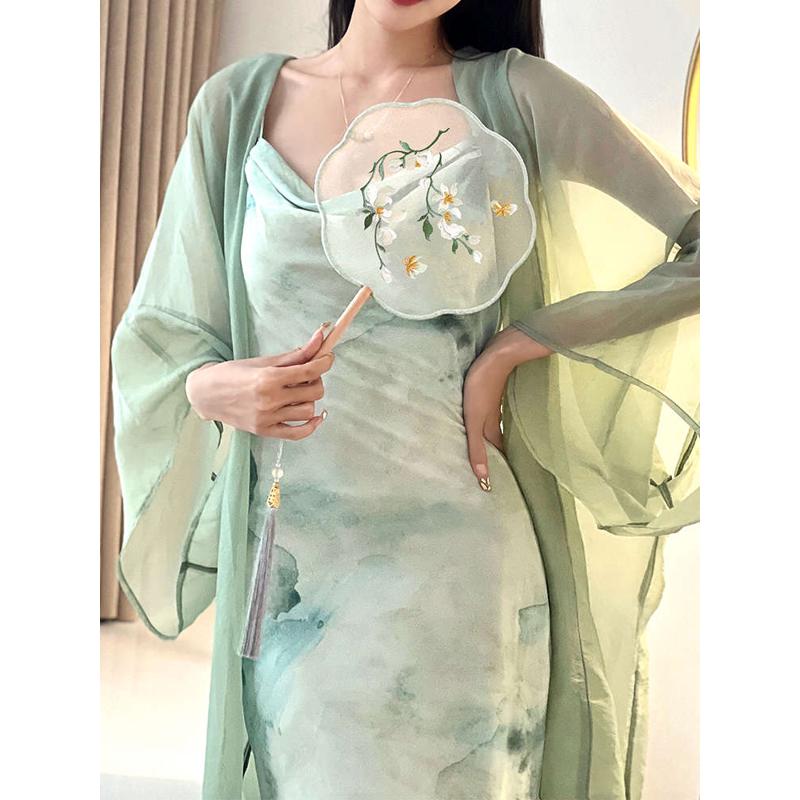 刺绣团扇中国古风圆扇仙气汉服旗袍扇子古典宫扇栀子茉莉花舞蹈扇