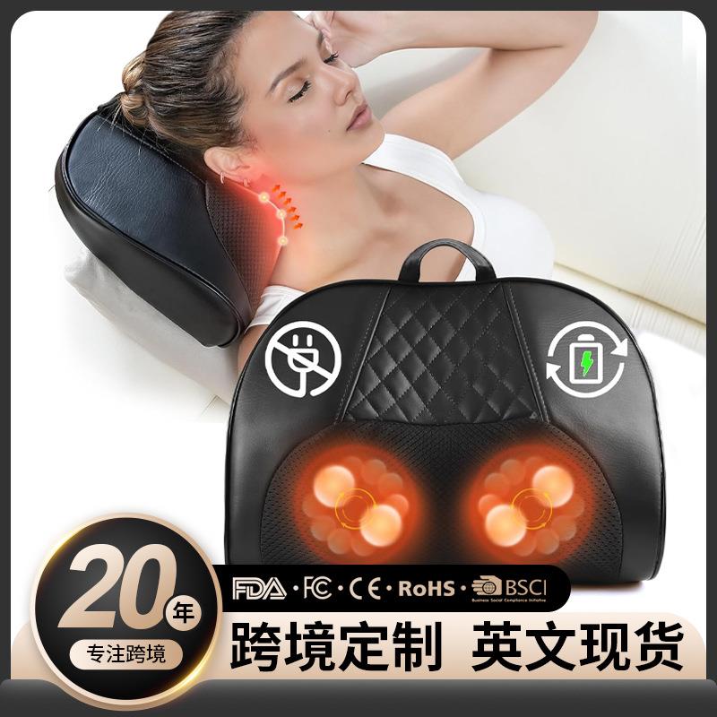 颈椎按摩枕跨境家用加热敷颈部背部腰部多功能揉捏靠枕肩颈按摩仪