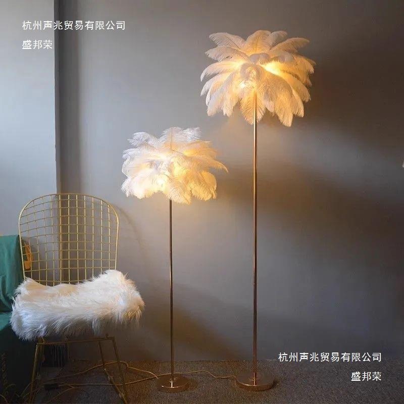羽毛落地灯客厅鸵鸟氛围立式灯卧室床头灯网红轻奢直播间创意台灯