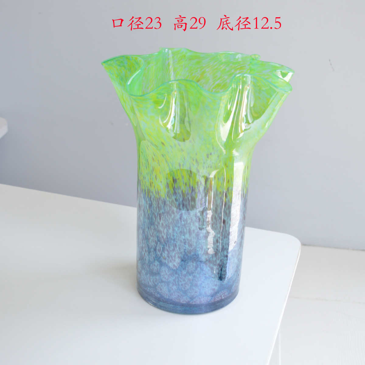手工彩色花边器摆件古风肌理花径白菜北欧口褶皱大口花瓶中