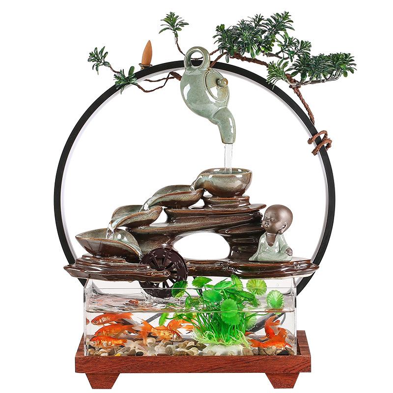 招财流水摆件创意悬浮茶壶喷泉循环水车鱼缸家居办公桌面开业礼品