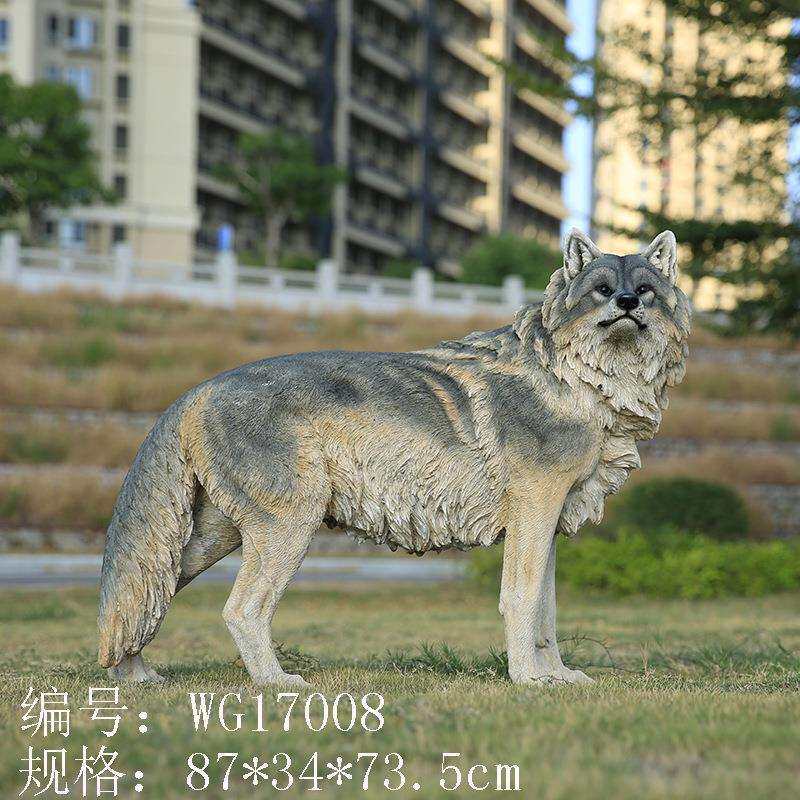 厂家直销仿真草原狼玻璃钢雕塑户外花园庭院景观装饰灰狼树脂摆件