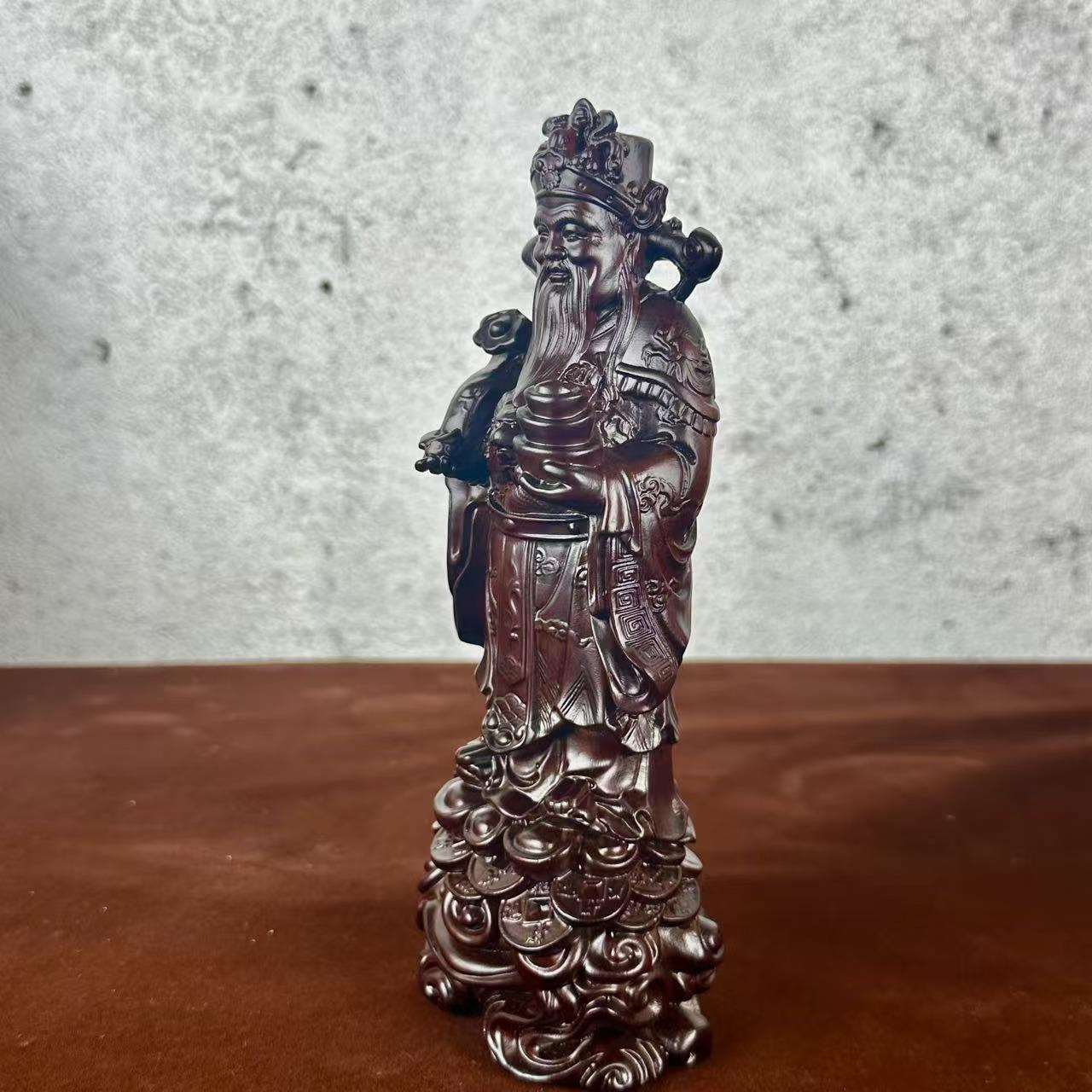 黑檀木雕财神摆件实木雕刻财神爷招财禄星木制工艺品财神到财运到