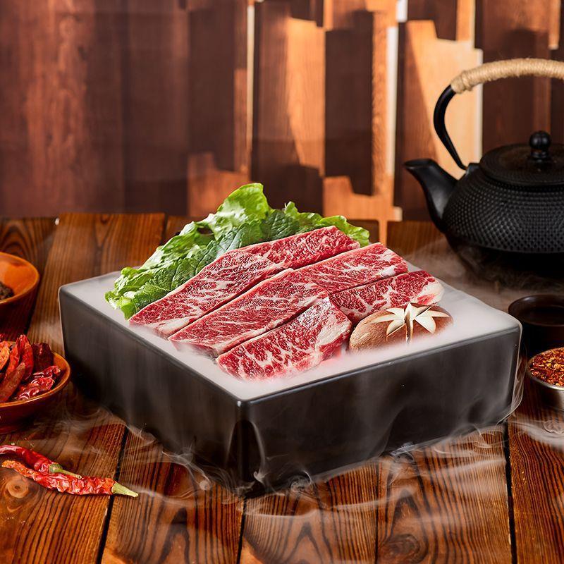 网红密胺正方干冰盒子商用烤肉特色餐具火锅创意涮肥牛羊肉卷摆盘