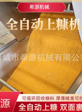 全自动巴沙鱼肉饼上糠设备 鱼饼自动裹糠机 鸡块上糠油炸流水线
