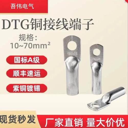 DTG10-16-25-35-50-70铜鼻子国标紫铜铜接线端子