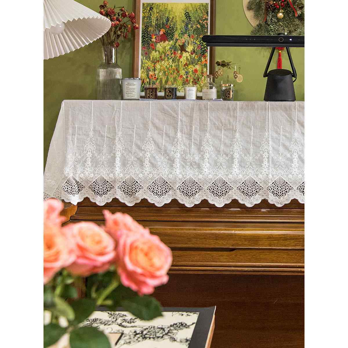 清洛小扇法式覆古大气蕾丝钢琴罩欧式白色全罩防尘半罩布定制