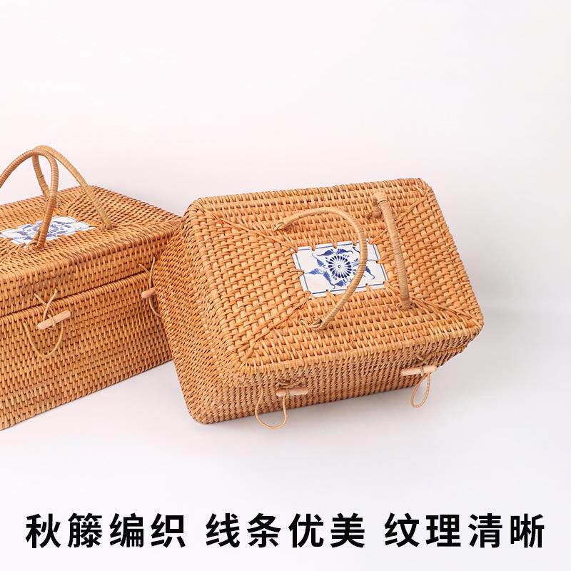 收越南秋藤藤编配收纳箱水果篮茶道件收纳箱物品纳整理8888