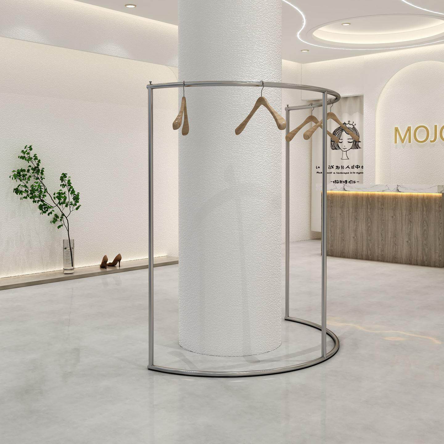 服装店展示架不锈钢半圆弧形挂衣杆男女装店铺专用落地式陈列货架