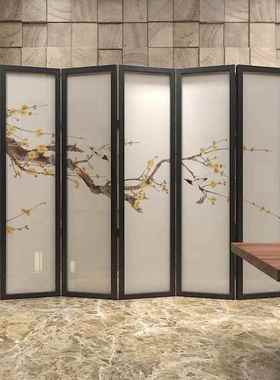 现厅代简约CJR屏风隔断客可移动新入户折叠茶遮挡室装饰中式花鸟